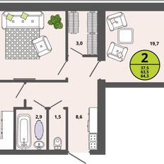 Квартира 63,5 м², 2-комнатная - изображение 2