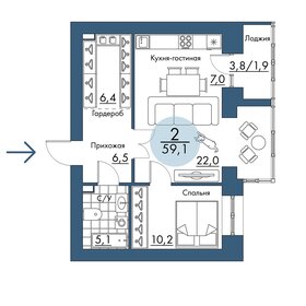 Квартира 59,1 м², 2-комнатная - изображение 1