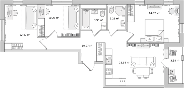 Квартира 73,2 м², 3-комнатная - изображение 1