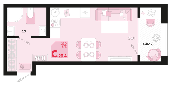 29,4 м², 1-комнатная квартира 3 850 000 ₽ - изображение 108