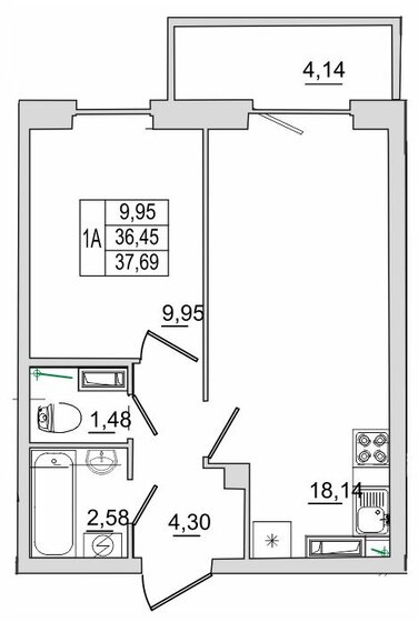 37,7 м², 1-комнатная квартира 2 977 510 ₽ - изображение 1