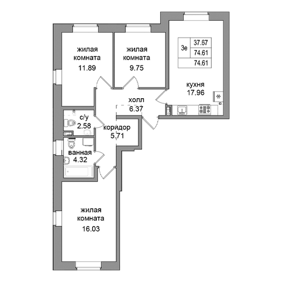 73,6 м², 3-комнатная квартира 13 100 800 ₽ - изображение 1