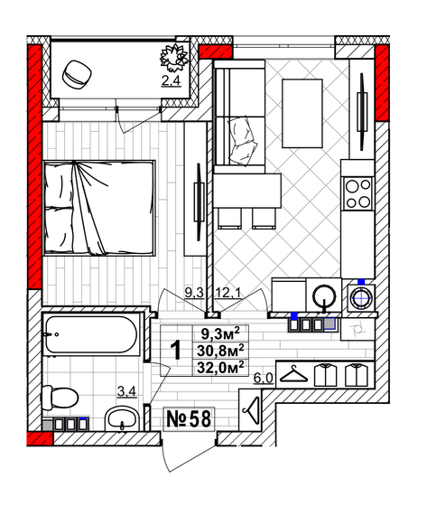 32 м², 1-комнатная квартира 5 290 000 ₽ - изображение 1