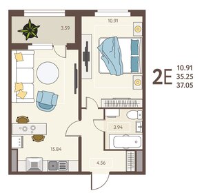 37,1 м², 2-комнатная квартира 4 376 620 ₽ - изображение 22