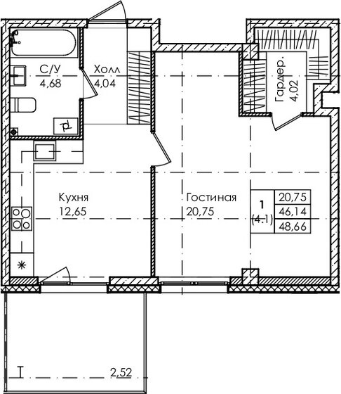 48,7 м², 1-комнатная квартира 5 455 000 ₽ - изображение 1