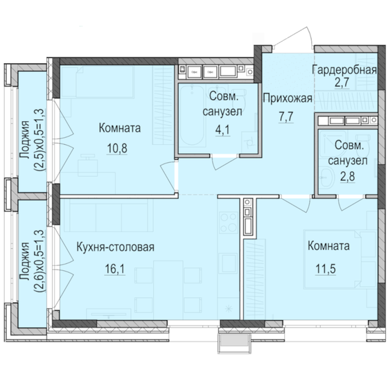 58,1 м², 2-комнатная квартира 8 590 000 ₽ - изображение 1