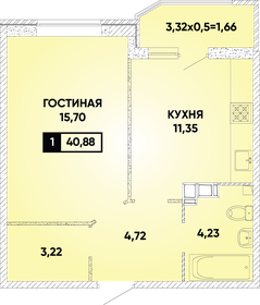 Квартира 40,9 м², 1-комнатная - изображение 1