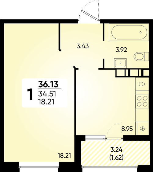 36,1 м², 1-комнатная квартира 5 581 001 ₽ - изображение 1