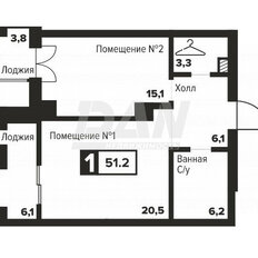 Квартира 51,2 м², 1-комнатные - изображение 2