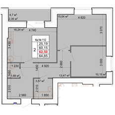 Квартира 62,5 м², 2-комнатная - изображение 2