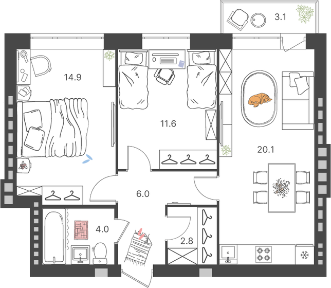 60,3 м², 2-комнатная квартира 8 294 265 ₽ - изображение 13