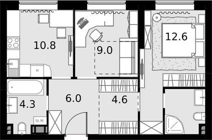 52,7 м², 2-комнатная квартира 18 181 500 ₽ - изображение 6