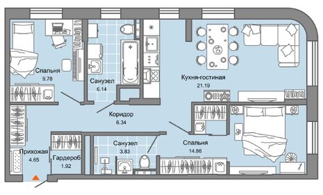 Квартира 69 м², 2-комнатная - изображение 1