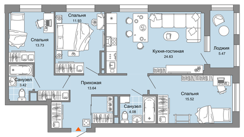 Квартира 90 м², 4-комнатная - изображение 1