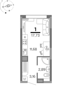 Квартира 17,7 м², 1-комнатная - изображение 1