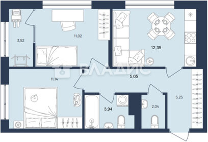 Квартира 54,3 м², 2-комнатная - изображение 1