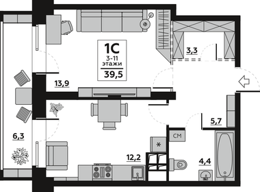 39,2 м², 1-комнатная квартира 5 500 000 ₽ - изображение 16