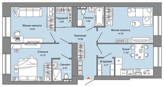 Квартира 77 м², 3-комнатная - изображение 1