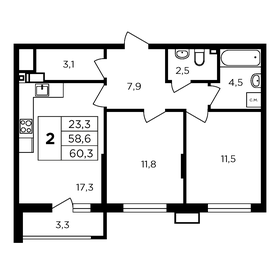 Квартира 61,9 м², 2-комнатная - изображение 1