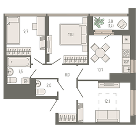 65 м², 3-комнатная квартира 8 500 000 ₽ - изображение 70