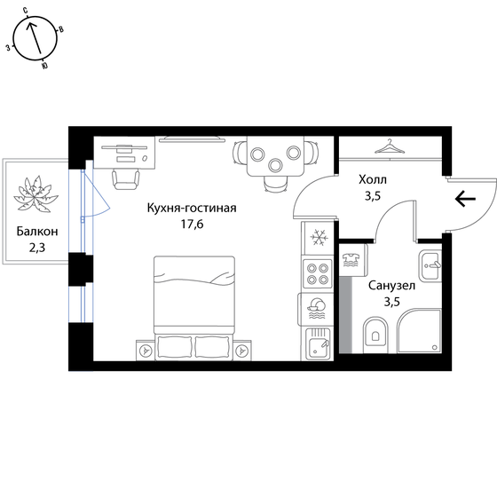 25,3 м², квартира-студия 4 731 100 ₽ - изображение 1