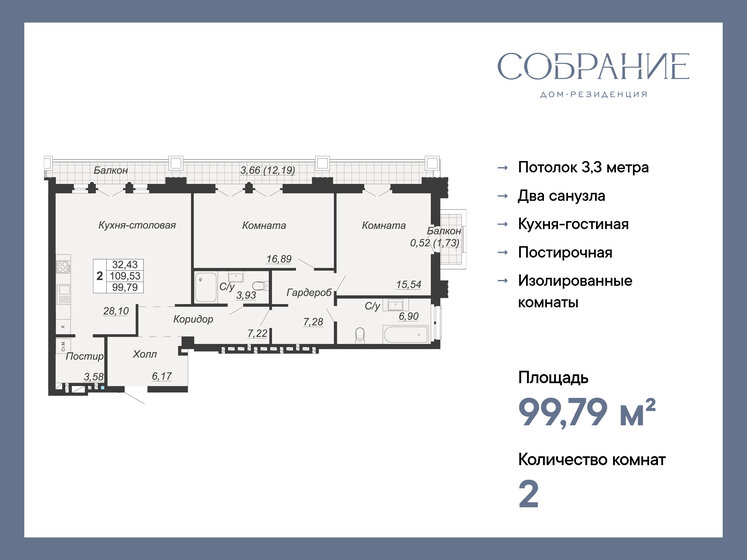 99,8 м², 2-комнатная квартира 39 916 000 ₽ - изображение 1