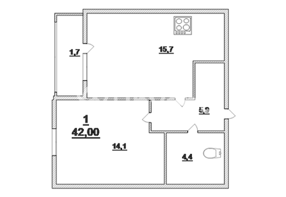 Квартира 42 м², 1-комнатная - изображение 1