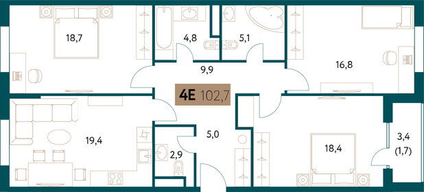 Квартира 102,9 м², 4-комнатная - изображение 1