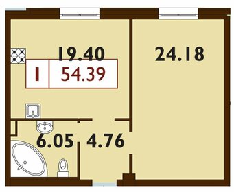 Квартира 54,4 м², 1-комнатная - изображение 1