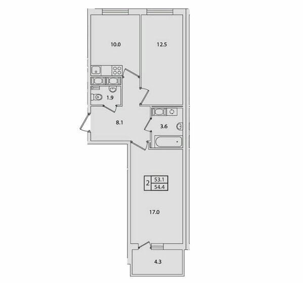 54,4 м², 2-комнатная квартира 8 000 000 ₽ - изображение 1