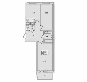 Квартира 54,4 м², 2-комнатная - изображение 1