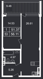 Квартира 56,1 м², 1-комнатные - изображение 1