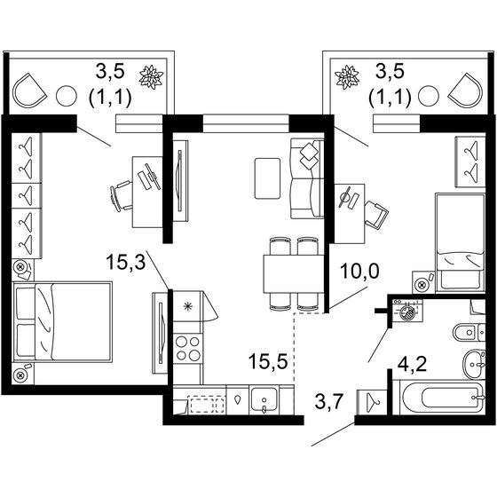 50,9 м², 2-комнатная квартира 18 385 080 ₽ - изображение 1