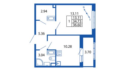 Квартира 34 м², 1-комнатная - изображение 2