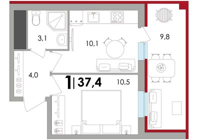 Квартира 37,4 м², 1-комнатная - изображение 1