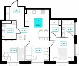 Квартира 65,2 м², 2-комнатная - изображение 1