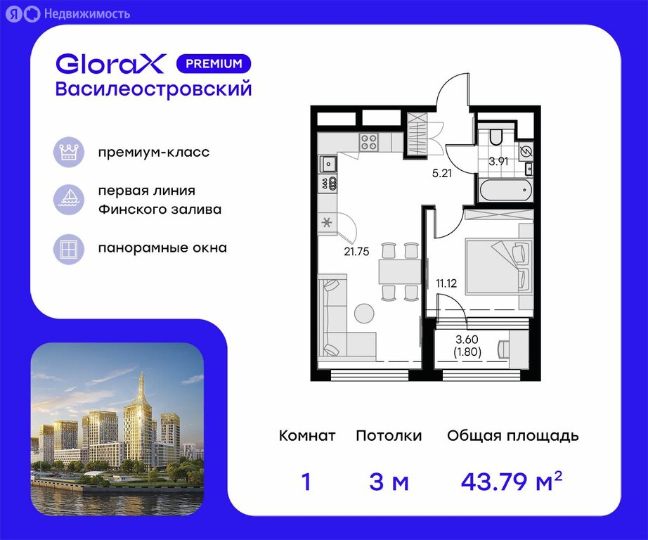 Варианты планировок ЖК GloraX Premium Василеостровский - планировка 3