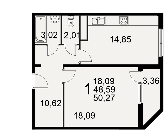 50,3 м², 1-комнатная квартира 4 599 705 ₽ - изображение 1