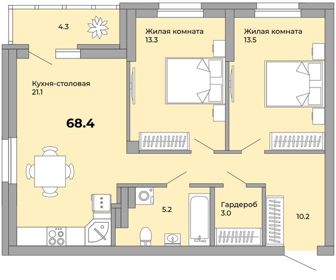 68,4 м², 2-комнатная квартира 8 276 400 ₽ - изображение 25
