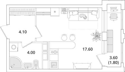 33 м², 1-комнатная квартира 2 600 000 ₽ - изображение 53