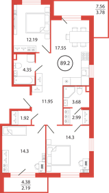 Квартира 89,2 м², 3-комнатная - изображение 1