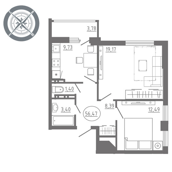 58,1 м², 2-комнатная квартира 4 822 300 ₽ - изображение 1