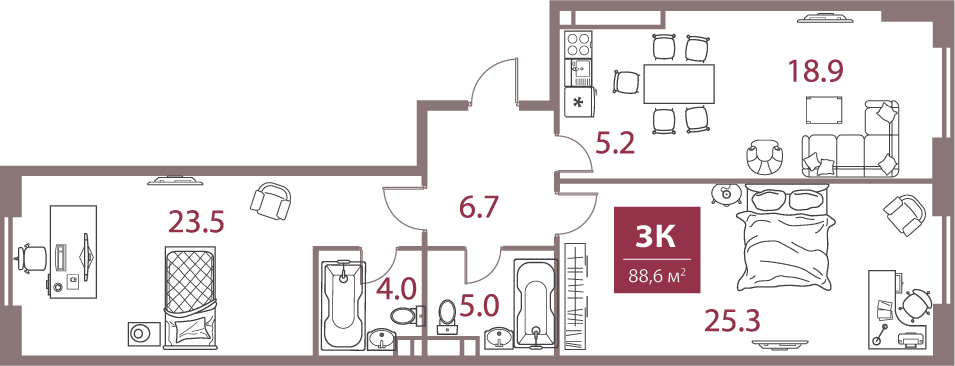 88,6 м², 3-комнатная квартира 53 895 380 ₽ - изображение 1