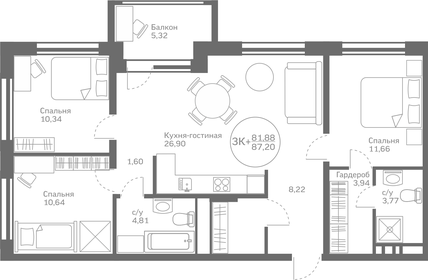 59 м², 3-комнатная квартира 7 716 647 ₽ - изображение 16