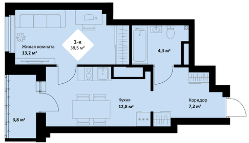 Квартира 39,4 м², 1-комнатная - изображение 1