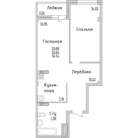 Квартира 55,4 м², 2-комнатная - изображение 1