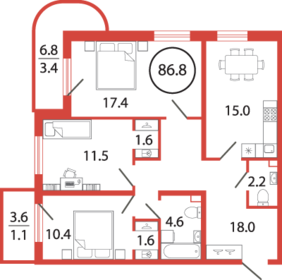 75,8 м², 3-комнатная квартира 11 399 000 ₽ - изображение 77
