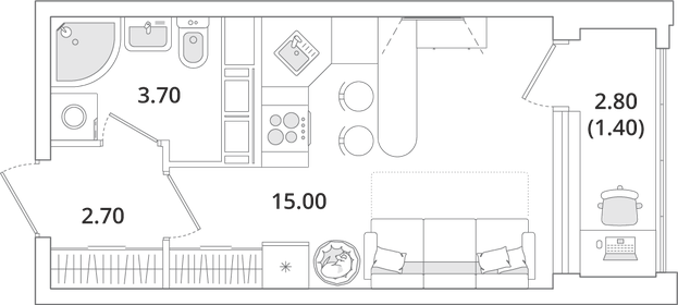 22,8 м², квартира-студия 5 632 683 ₽ - изображение 16