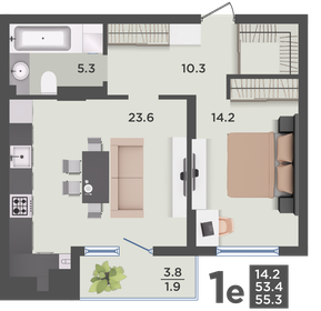 Квартира 55,3 м², 1-комнатная - изображение 1