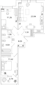 Квартира 64,3 м², 2-комнатная - изображение 1